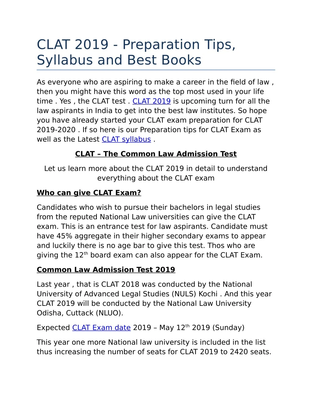 clat 2019 preparation tips syllabus and best books