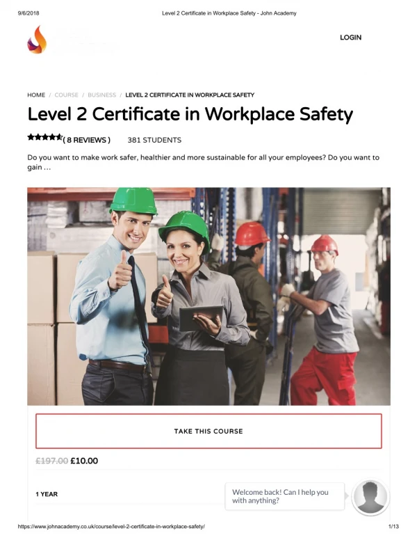 Level 2 Certificate in Workplace Safety - John Academy