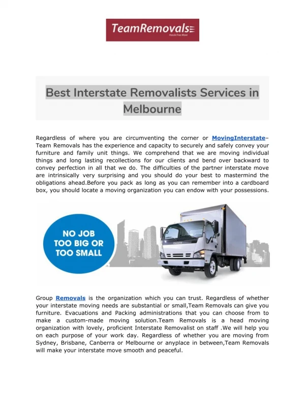 Removalist Services in Melbourne