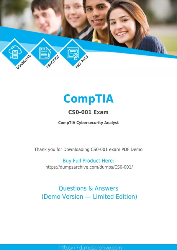 CompTIA CS0-001 Exam Dumps with Verified CS0-001 PDF BY DumpsArchive