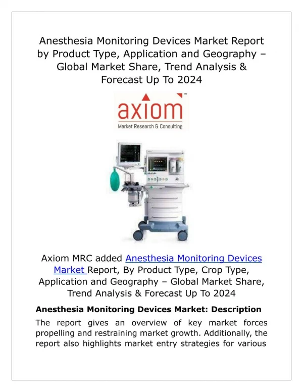 Anesthesia Monitoring Devices Market Trends, Size, Share, Growth and Forecast 2024