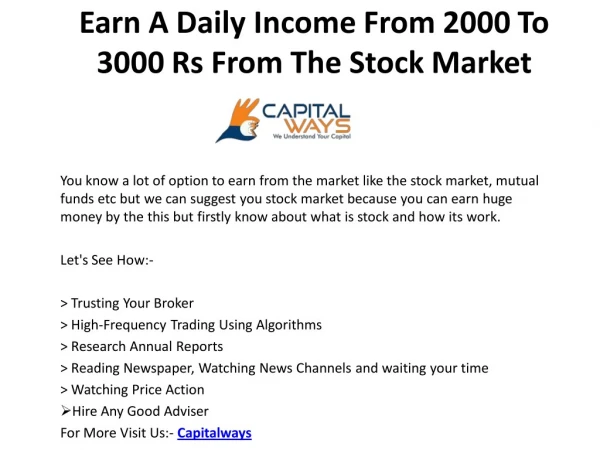 Earn A Daily Income From 2000 to 3000 Rs From The Stock Market