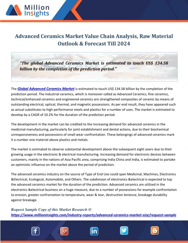 Advanced Ceramics Market Value Chain Analysis, Raw Material Outlook & Forecast Till 2024