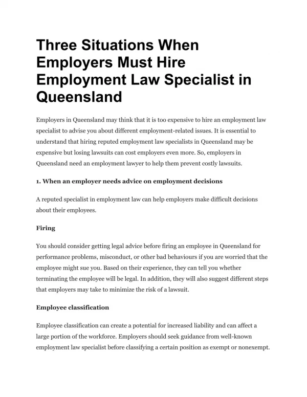 Three Situations When Employers Must Hire Employment Law Specialist in Queensland