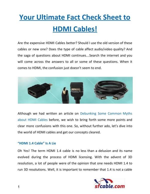 Your Ultimate Fact Check Sheet to HDMI Cables!