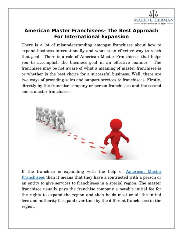 American Master Franchisees- The Best Approach For International Expansion