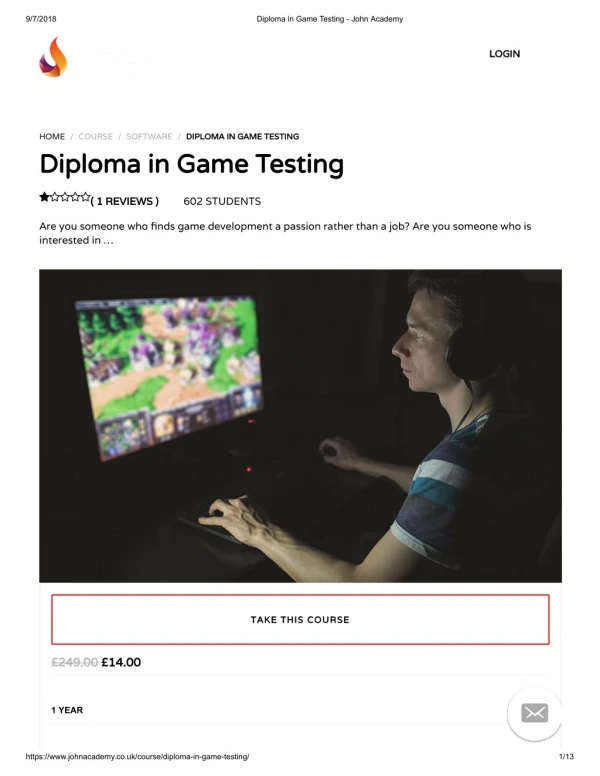 Diploma in Game Testing - john Academy