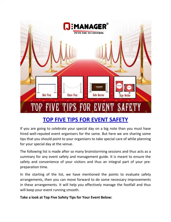 TOP FIVE TIPS FOR EVENT SAFETY