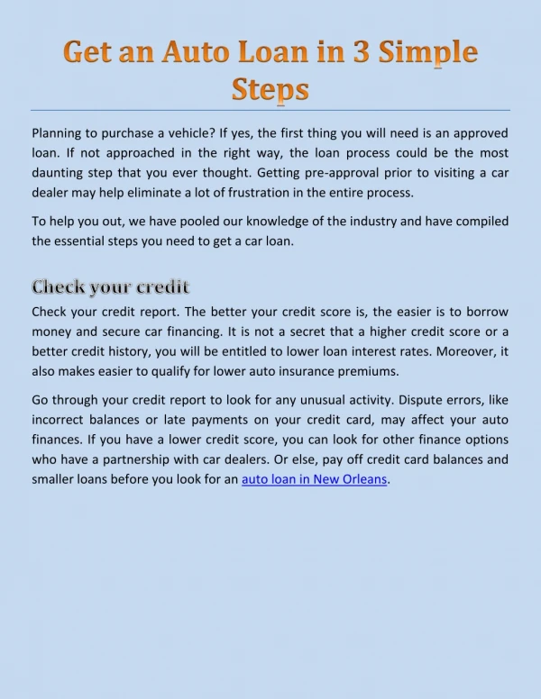 planning to purchase a vehicle if yes the first
