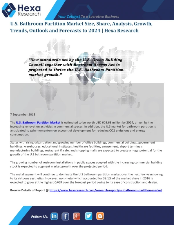 U.S. Bathroom Partition Market Research Report, 2024 | Hexa Research