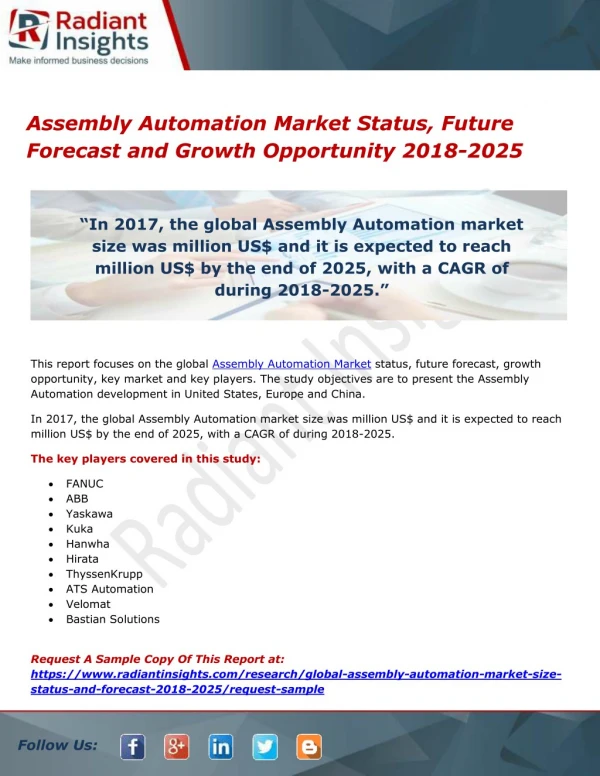 Assembly Automation Market Status, Future Forecast and Growth Opportunity 2018-2025