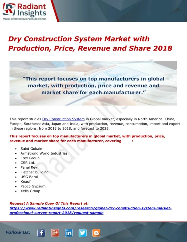Dry Construction System Market with Production, Price, Revenue and Share 2018