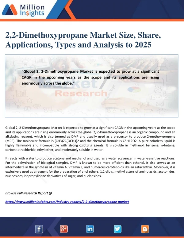 2,2-Dimethoxypropane Market Size, Share, Applications, Types and Analysis to 2025