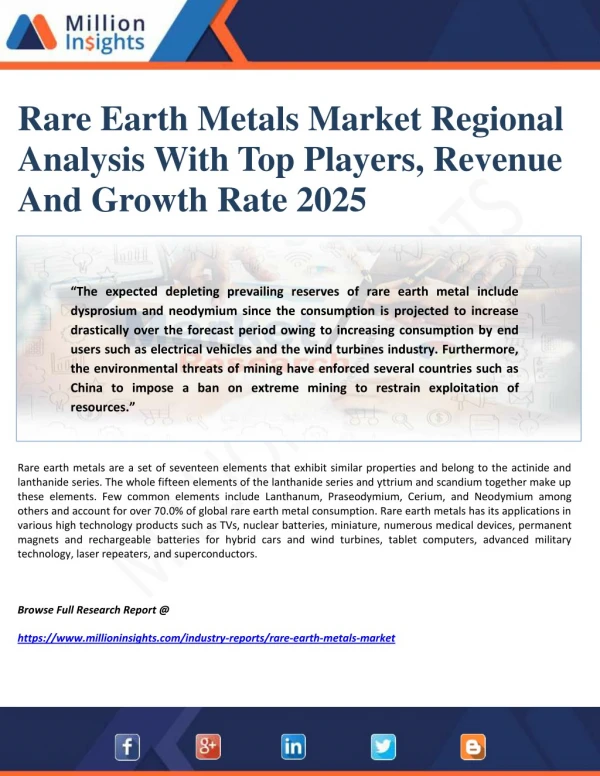Rare Earth Metals Market Regional Analysis With Top Players, Revenue And Growth Rate 2025