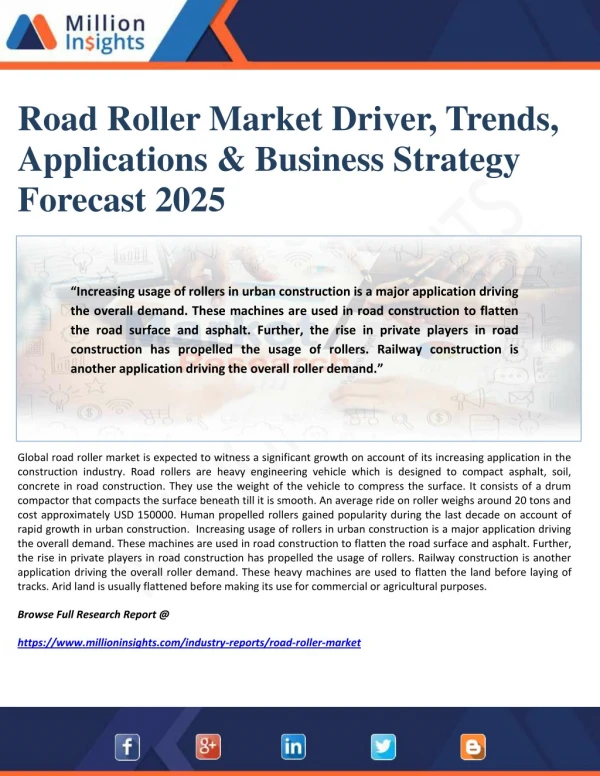 Road Roller Market Driver, Trends, Applications & Business Strategy Forecast 2025