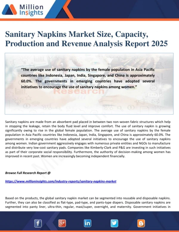 Sanitary Napkins Market Size, Capacity, Production and Revenue Analysis Report 2025