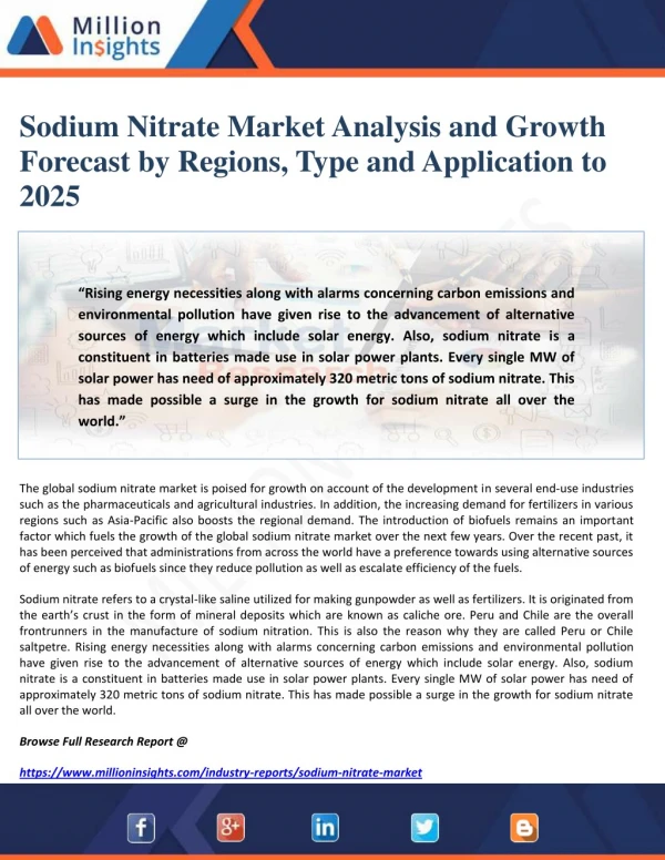 Sodium Nitrate Market Analysis and Growth Forecast by Regions, Type and Application to 2025