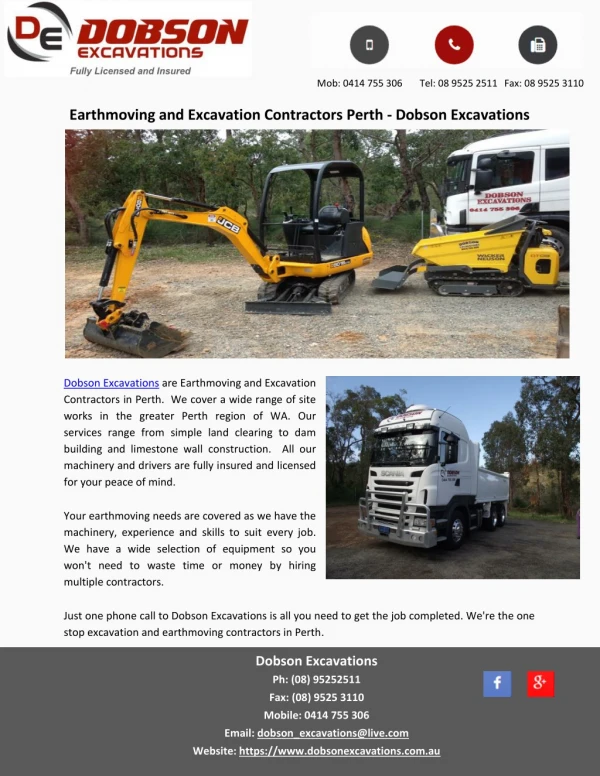 Earthmoving and Excavation Contractors Perth - Dobson Excavations