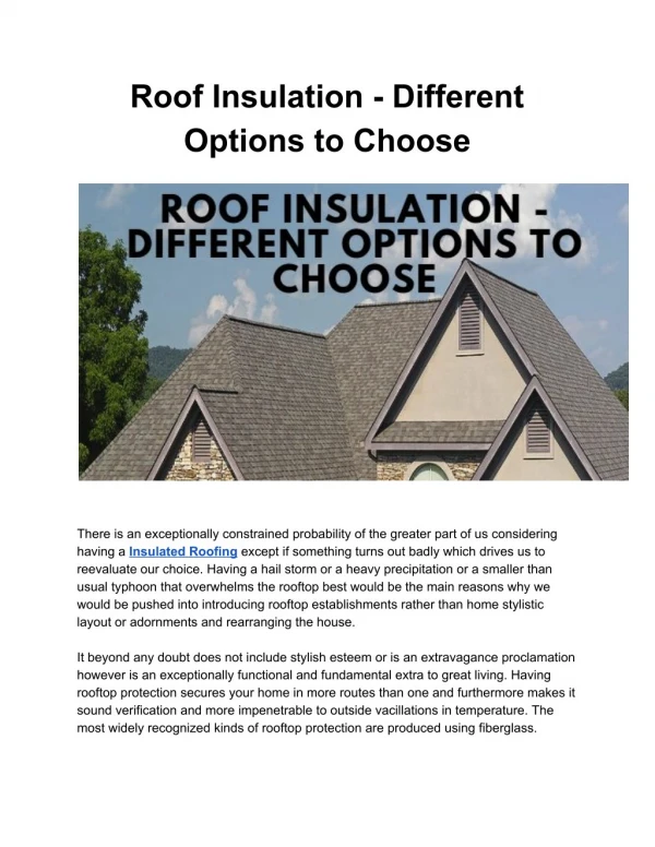 Many Option to select Roof Insulation