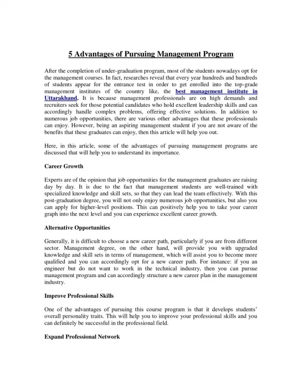 5 Advantages of Pursuing Management Program