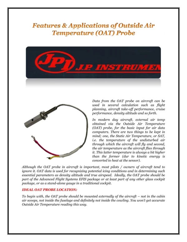 Features & Applications of Outside Air Temperature (OAT) Probe