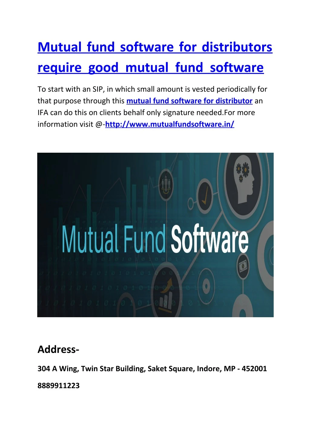 mutual fund software for distributors require