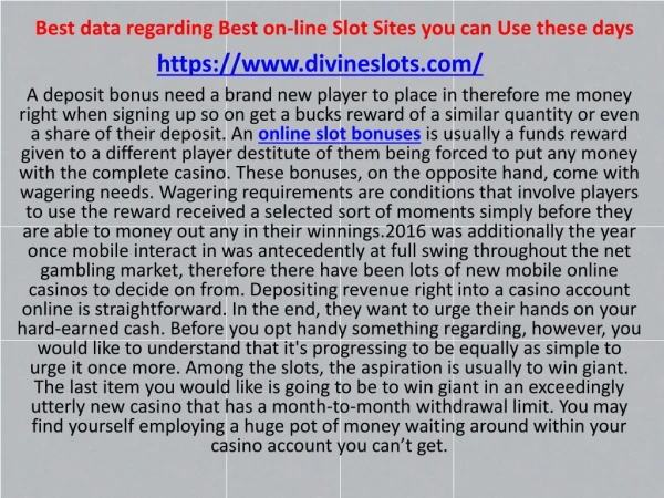 Best data regarding Best on-line Slot Sites you can Use these days