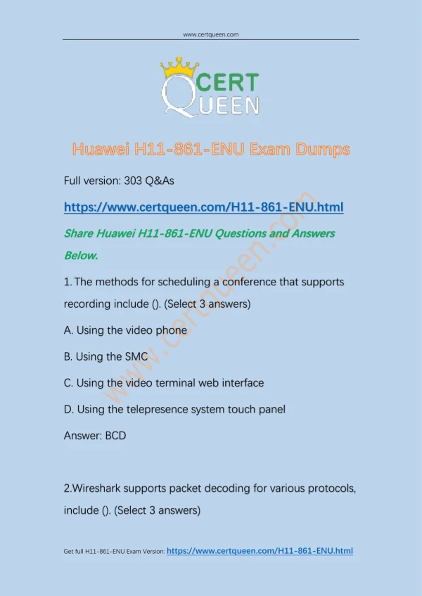 2018 CertQueen Huawei H11-861-ENU Exam Dumps