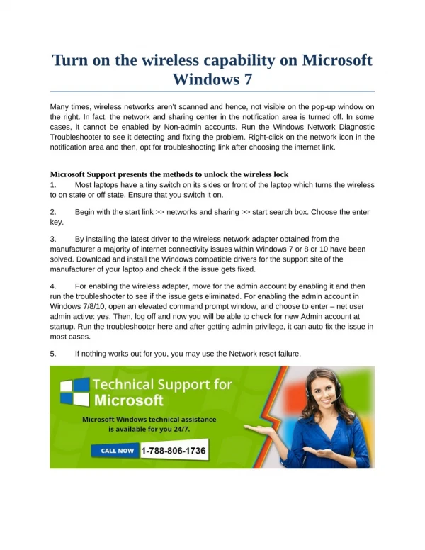 Turn on the wireless capability in Windows 7