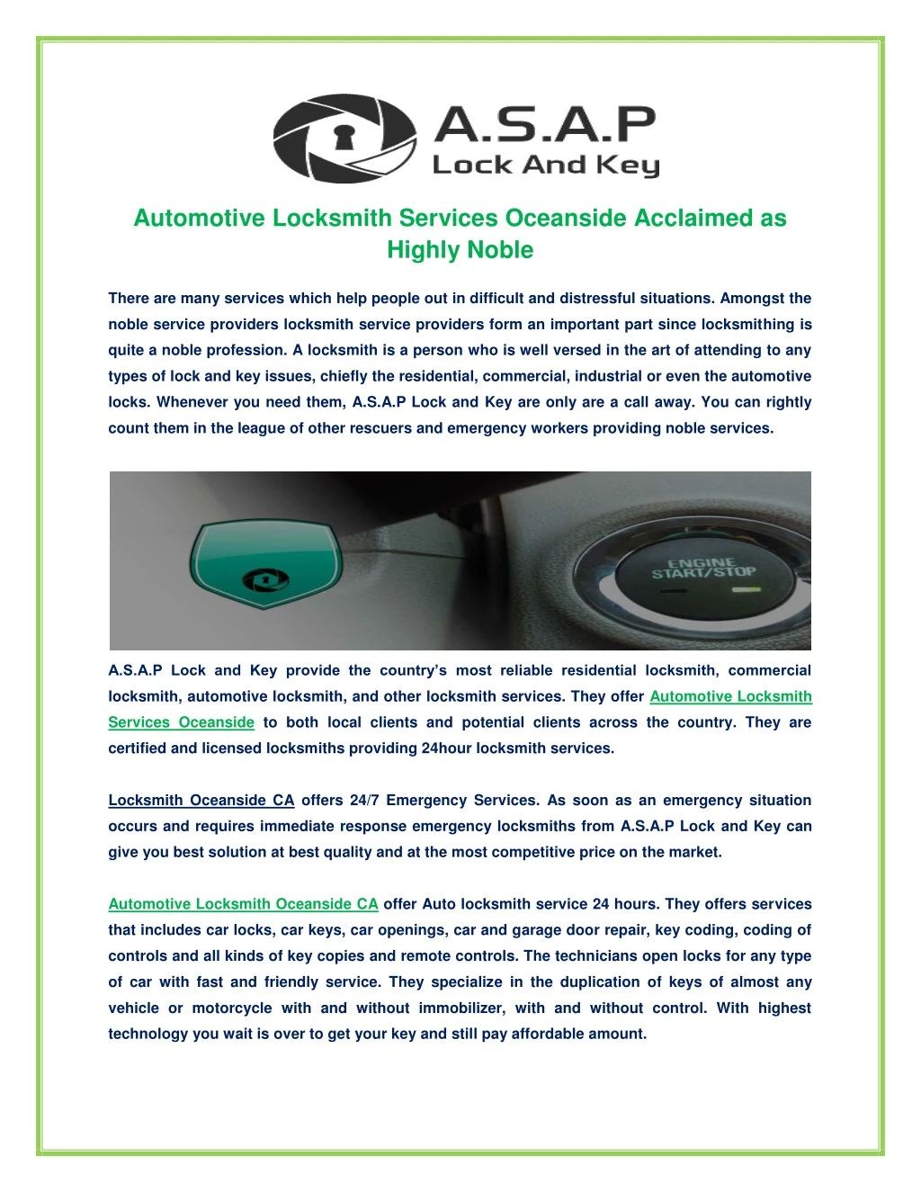 automotive locksmith services oceanside acclaimed
