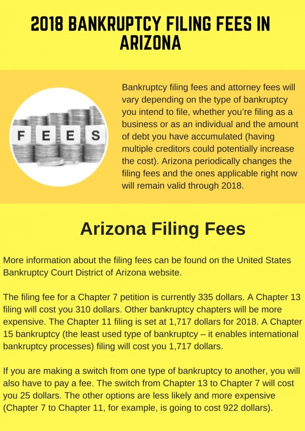 2018 Bankruptcy Filing Fees in Arizona
