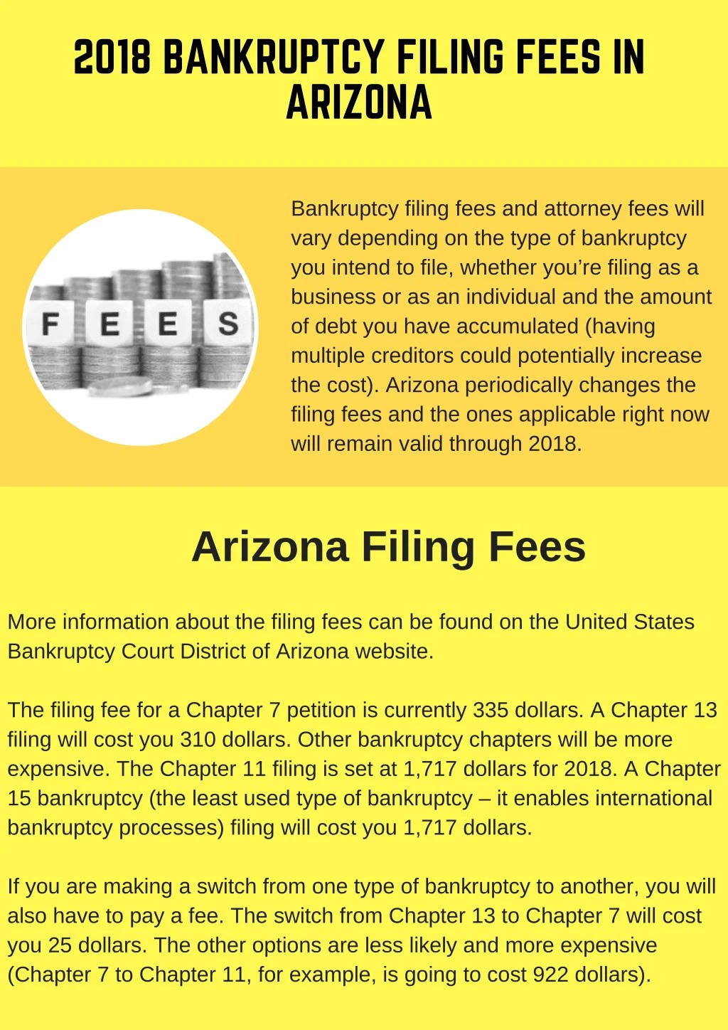 2018 bankruptcy filing fees in arizona
