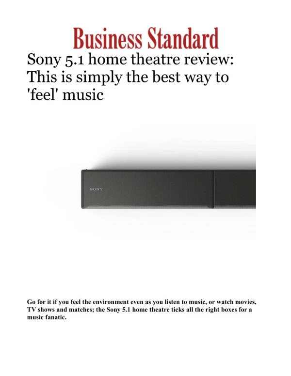 Sony 5.1 home theatre review: This is simply the best way to 'feel' music