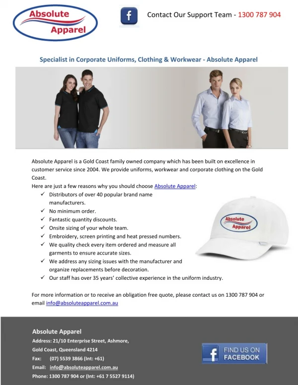 Specialist in Corporate Uniforms, Clothing & Workwear - Absolute Apparel