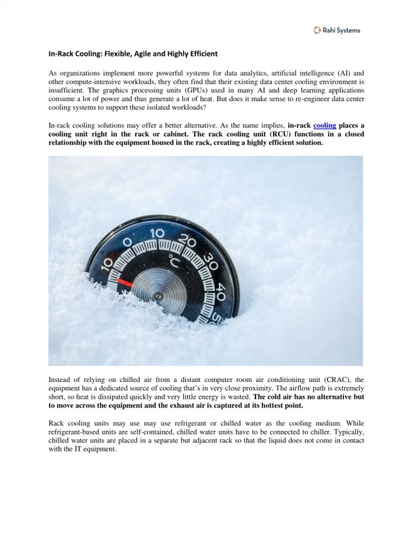 In-Rack Cooling: Flexible, Agile and Highly Efficient