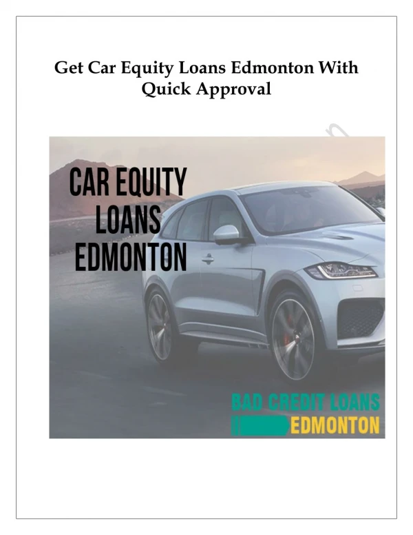 Car Equity Loans Edmonton With Quick Approval