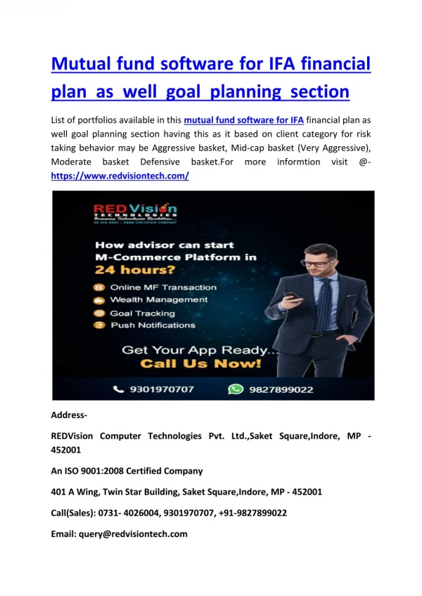 Mutual fund software for IFA financial plan as well goal planning section