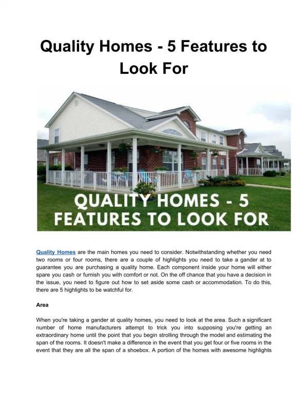 QUALITY HOMES - 5 FEATURES TO LOOK FOR