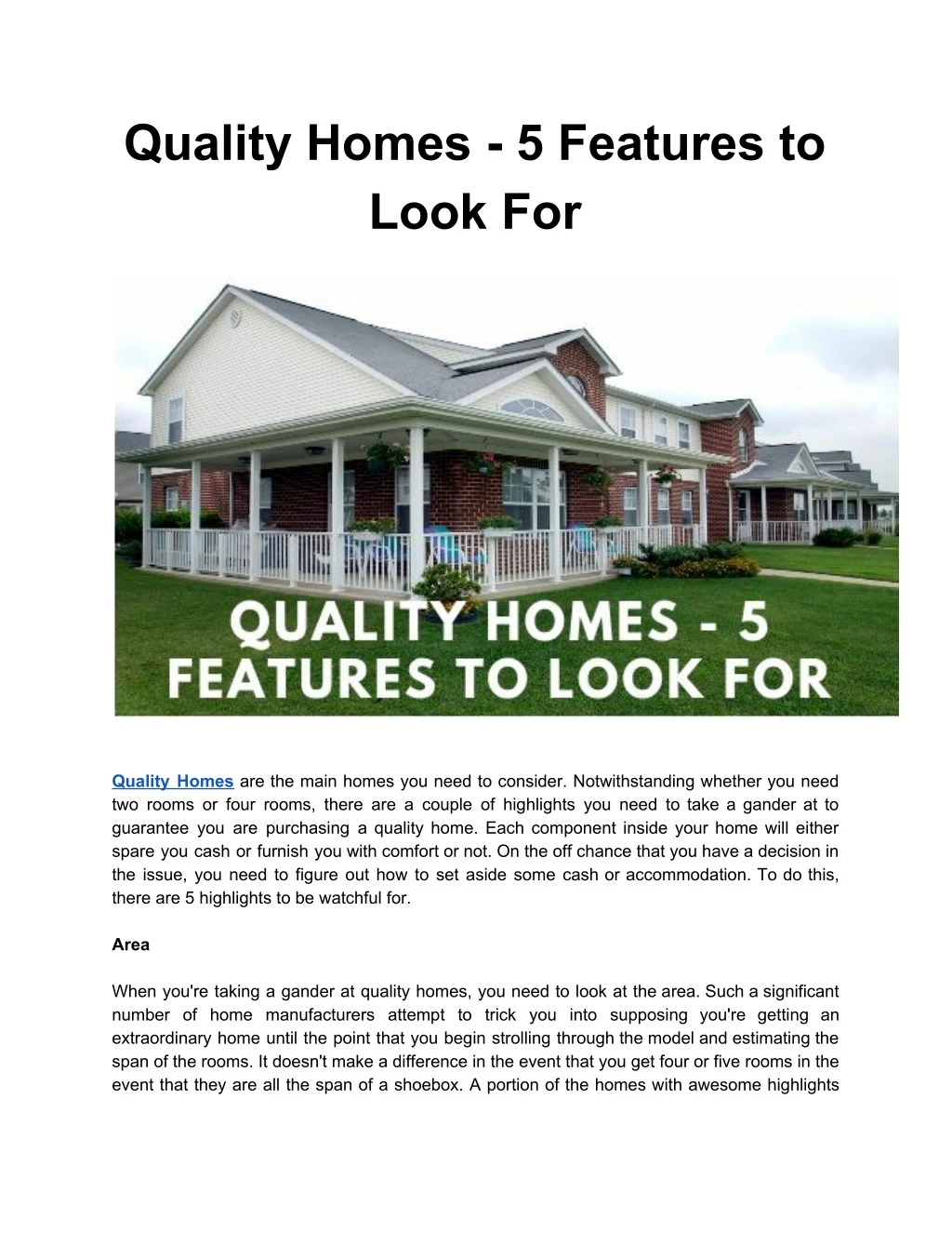 quality homes 5 features to look for