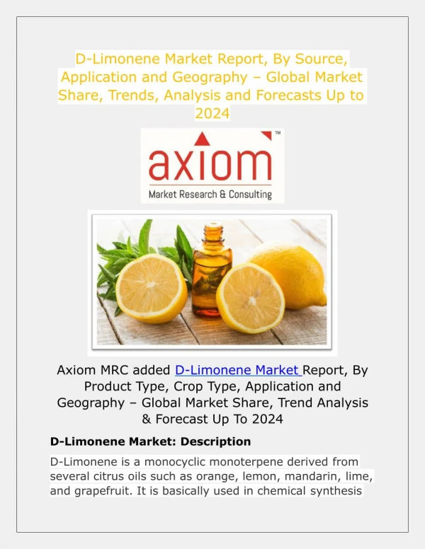 D-Limonene Market Key Players and Production Information analysis 2024