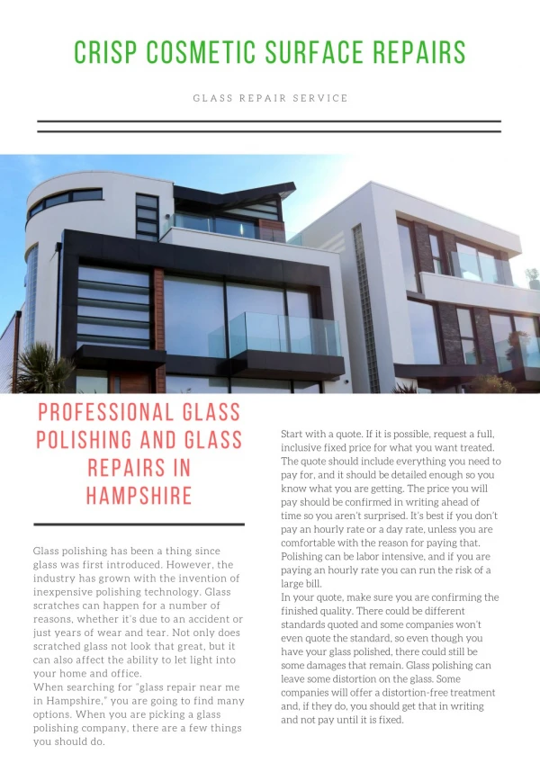 Professional Glass Polishing and Glass Repairs in Hampshire