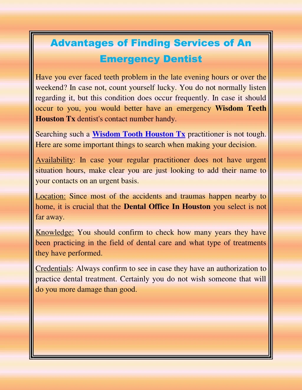advantages of finding services of an emergency
