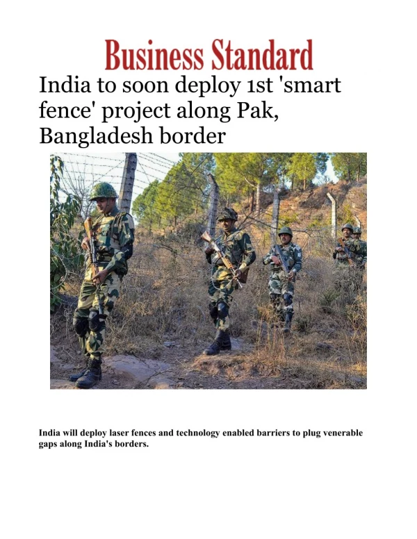 India to soon deploy 1st 'smart fence' project along Pak, Bangladesh border