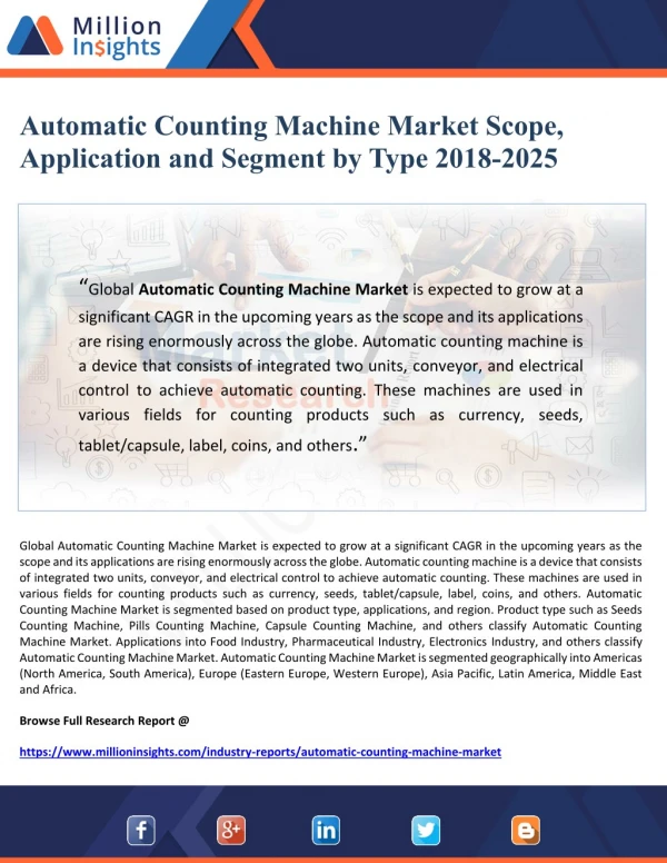 Automatic Counting Machine Market Scope, Application and Segment by Type 2018-2025