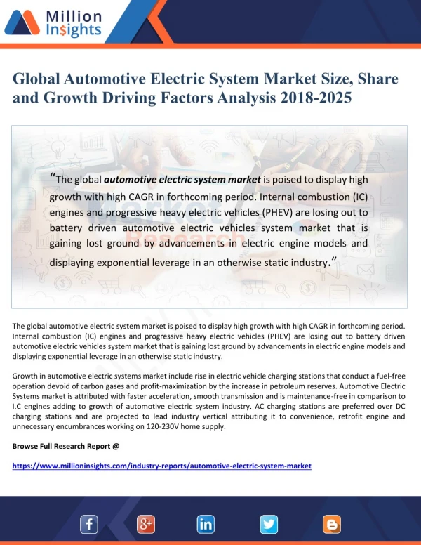Global Automotive Electric System Market Size, Share and Growth Driving Factors 2018-2025