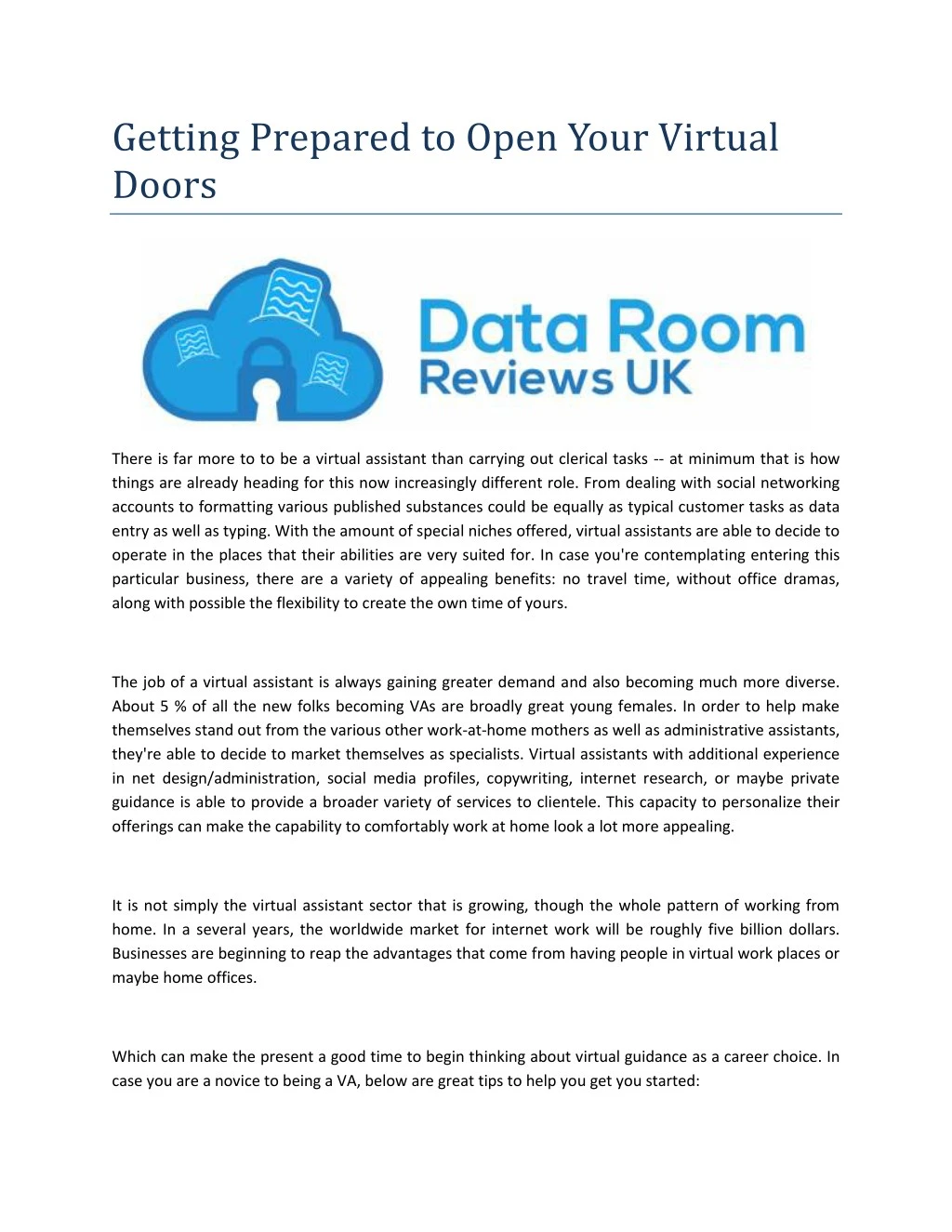 getting prepared to open your virtual doors