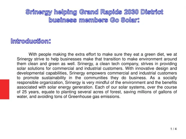 Srinergy helping Grand Rapids 2030 District business members Go Solar