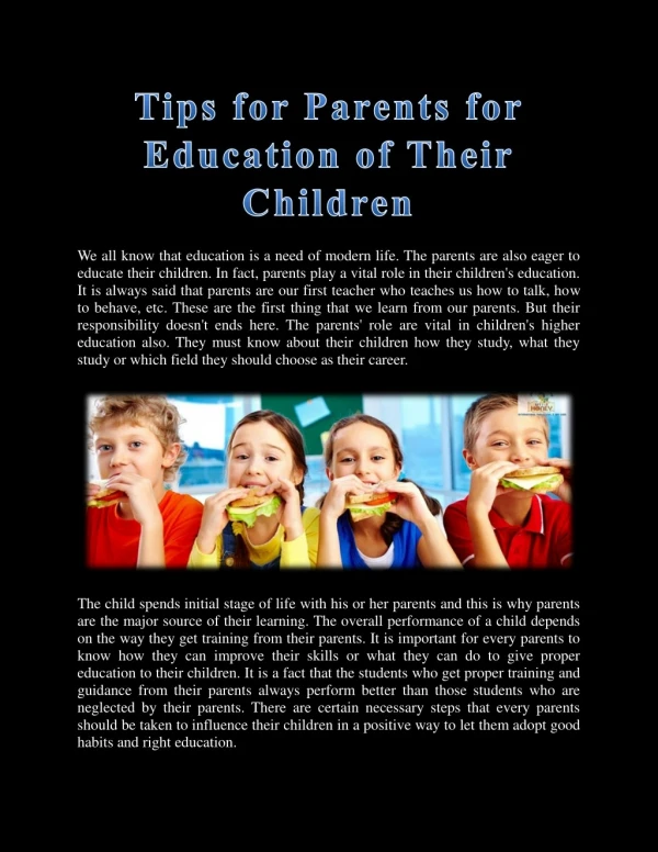 Tips for Parents for Education of Their Children