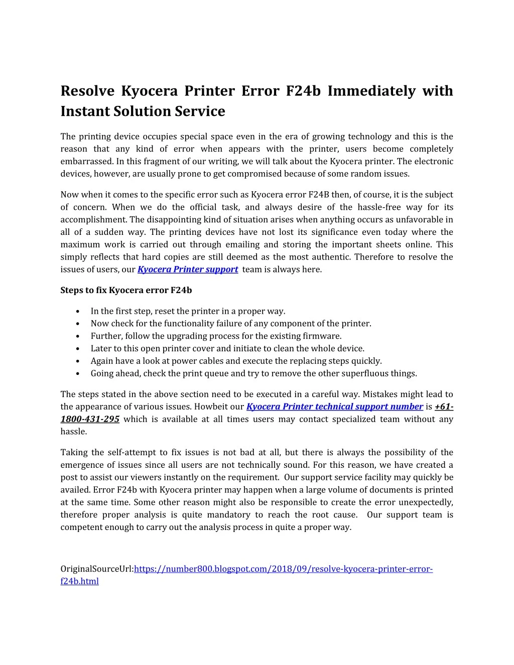 resolve kyocera printer error f24b immediately