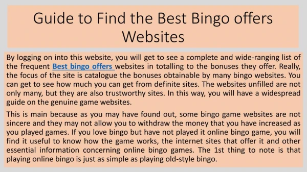 Guide to Find the Best Bingo offers Websites